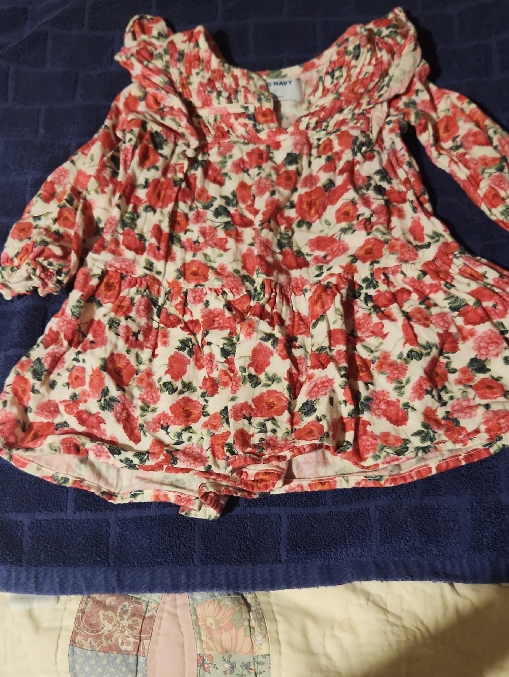 Old Navy Cream Top with Coral Floral Ruffles
